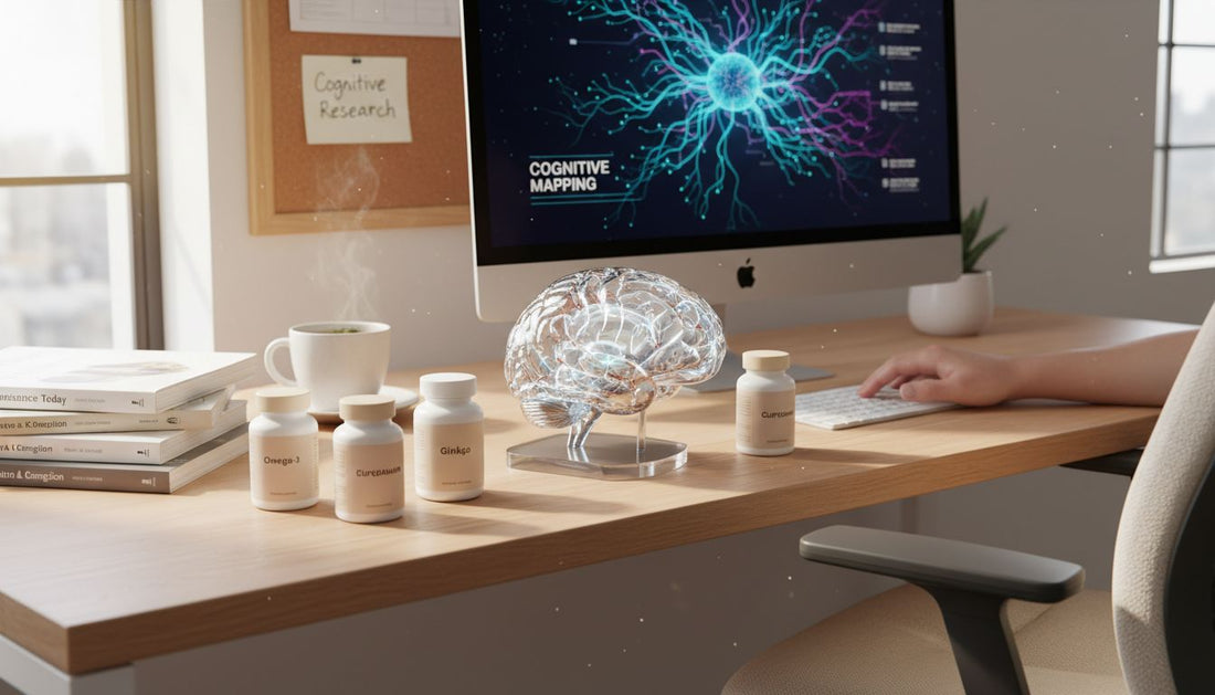 Brain model and supplements on desk