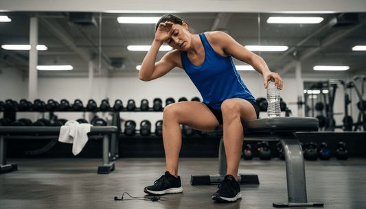 Athlete hydrating on gym bench after workout