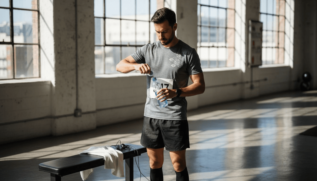 Athlete adding hydration tablet in gym