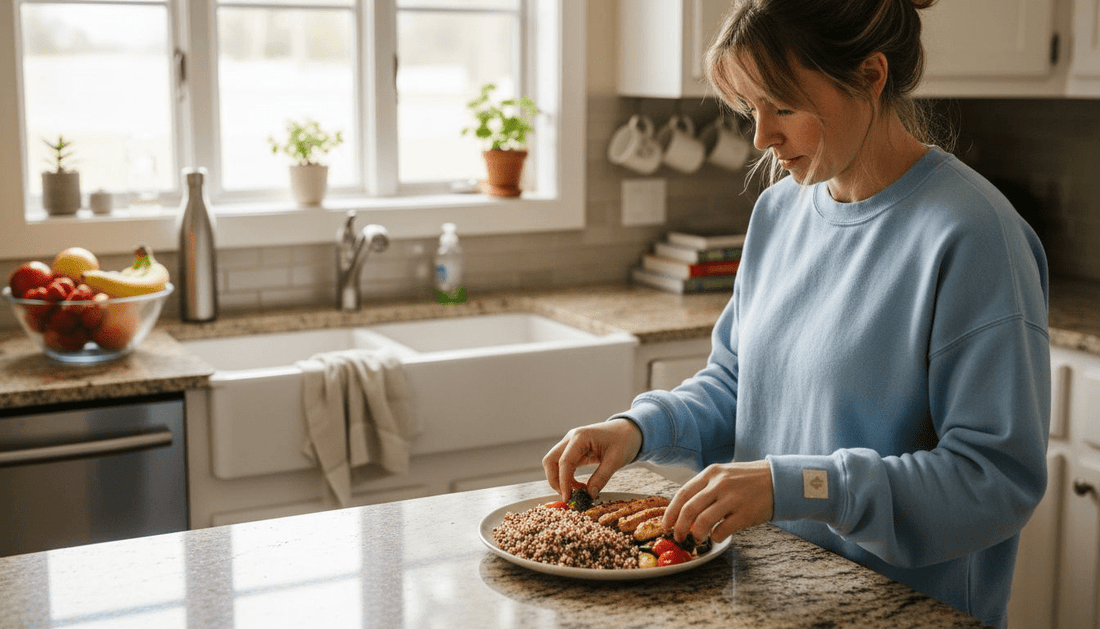 Woman prepping healthy meal in kitchen