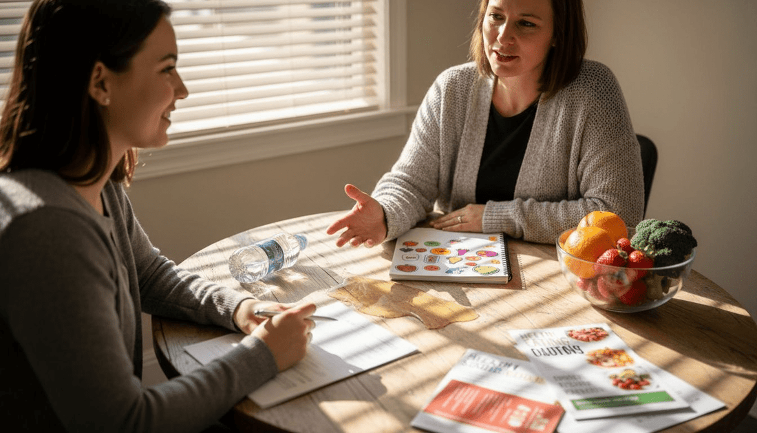 Nutritionist consulting with client and vitamin C foods