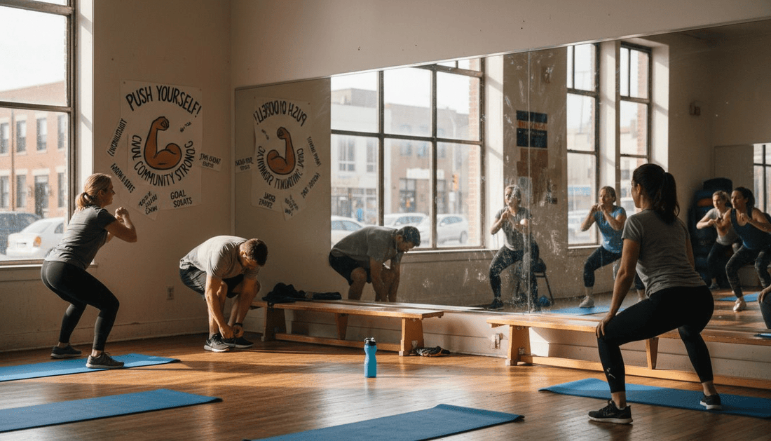 Adults practicing functional fitness in urban gym