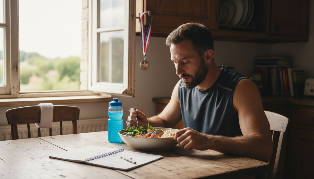 Track athlete eating nutritious mineral-rich meal