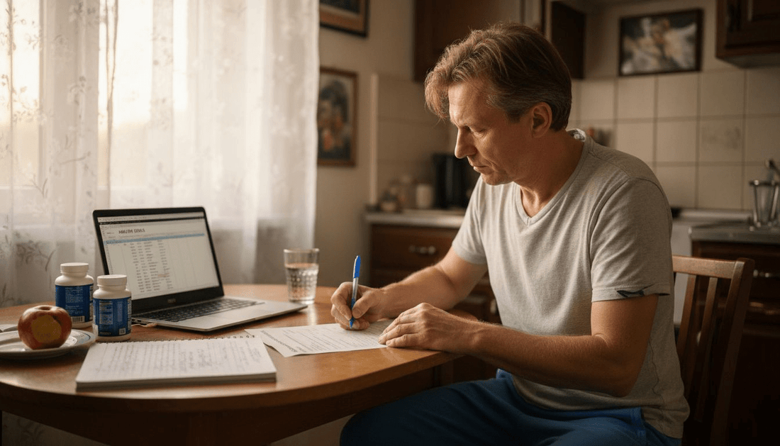 Man documenting personal health goals