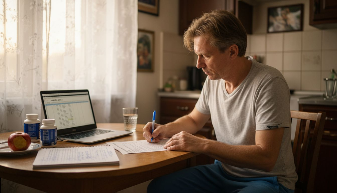 Man documenting personal health goals
