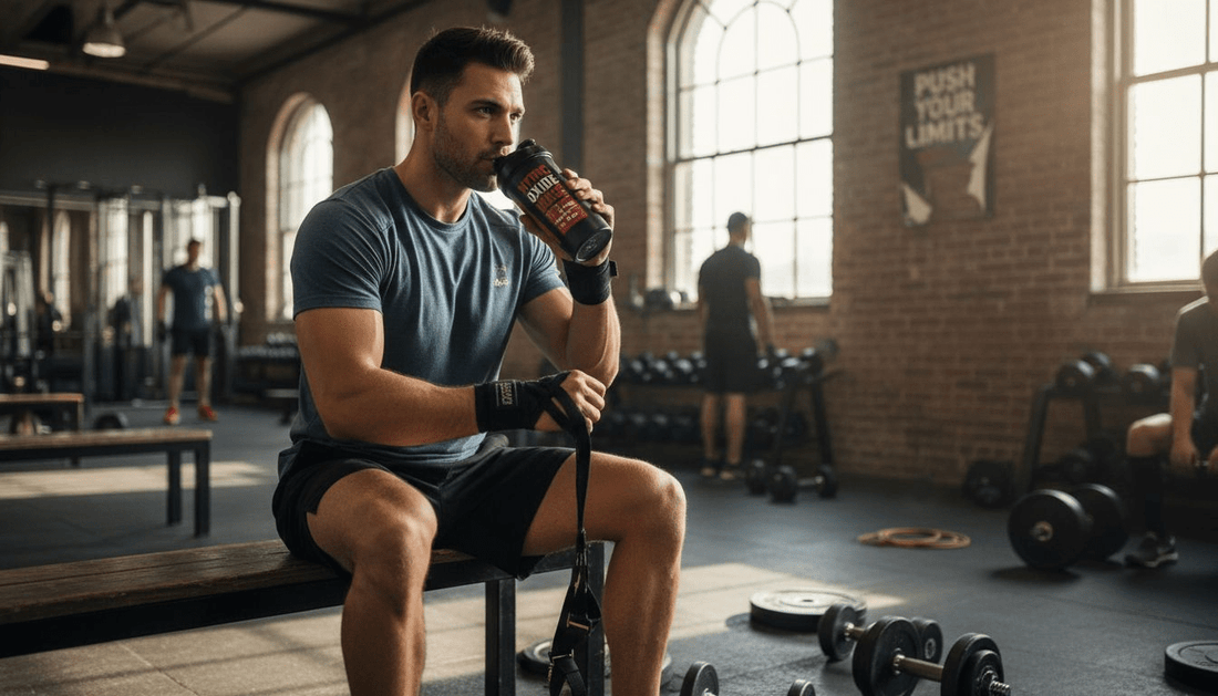 Athlete preparing workout with supplement