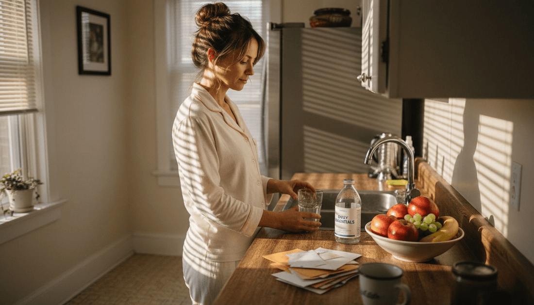 Morning routine with water and supplements