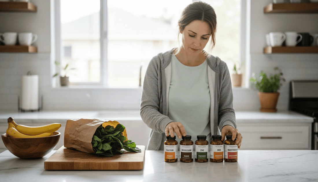 Woman sorting minerals at kitchen counter