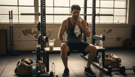 Athlete resting after training in gym