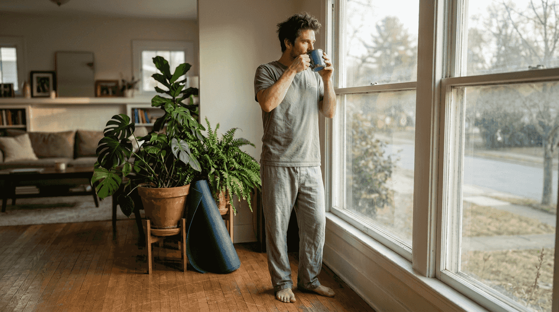 Man enjoying morning sunlight wellness ritual