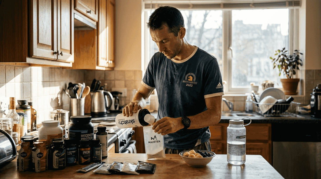 Runner preparing supplements before training