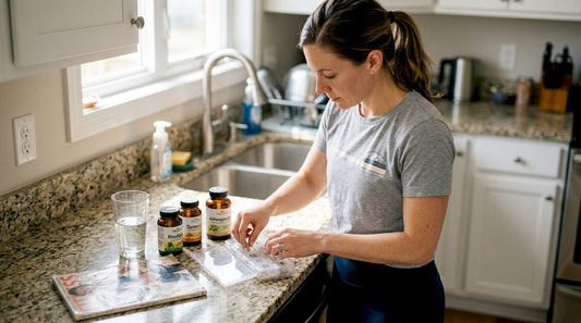 Woman prepares herbal supplements for fitness routine