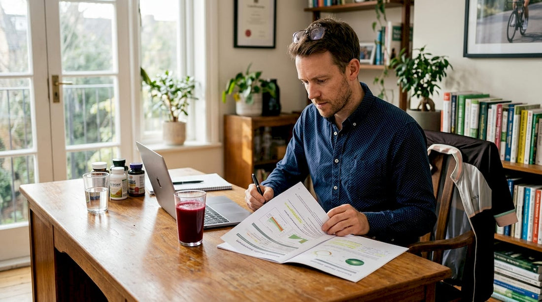 Nutritionist reviewing vascular health report at desk