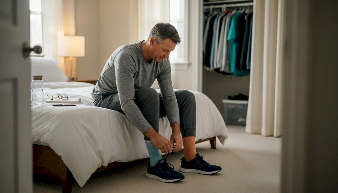 Active adult preparing for morning exercise routine