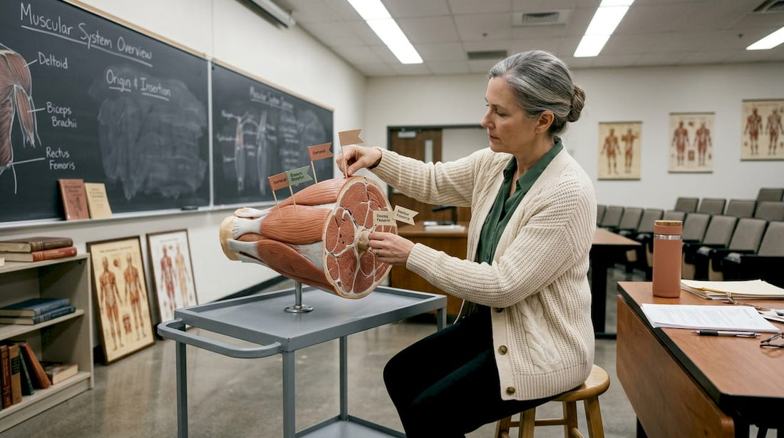 Professor teaching muscle cross-section anatomy