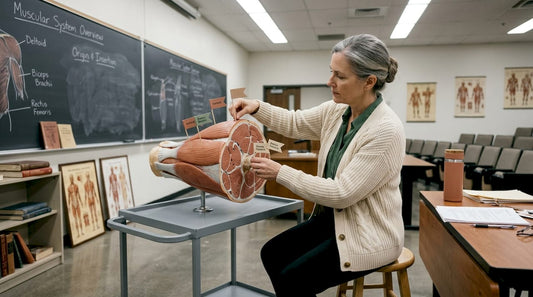 Professor teaching muscle cross-section anatomy