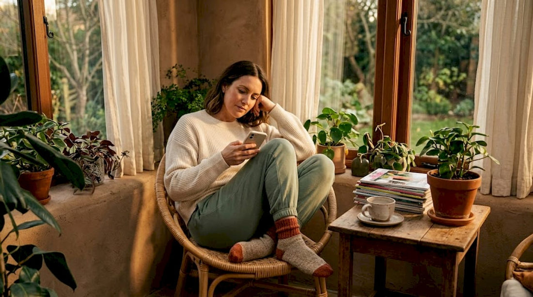 Fatigued woman on sofa in everyday living room