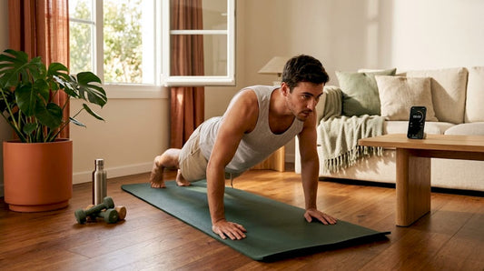 Man doing home muscle workout push-ups