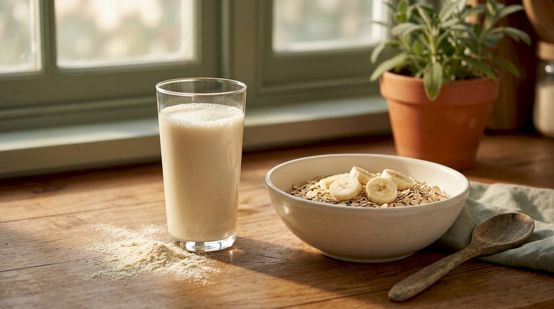 Whey protein shake with banana and oats