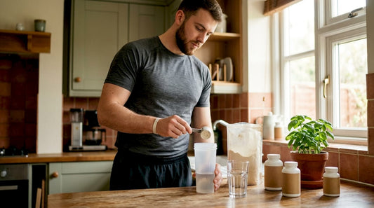Man preparing whey protein shake
