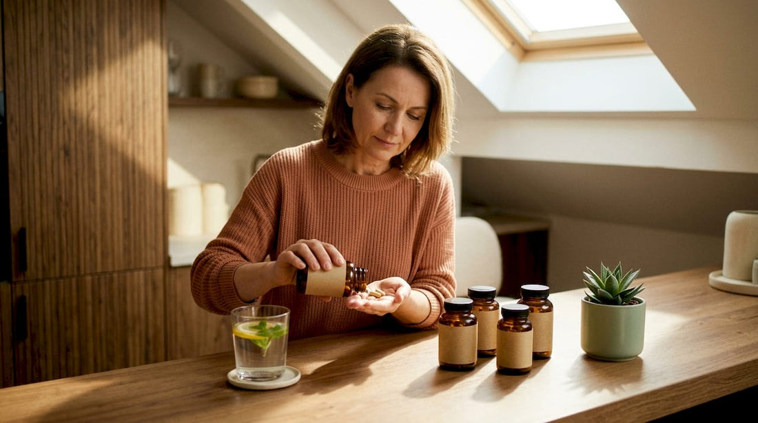 Woman taking vitamin D and magnesium supplements