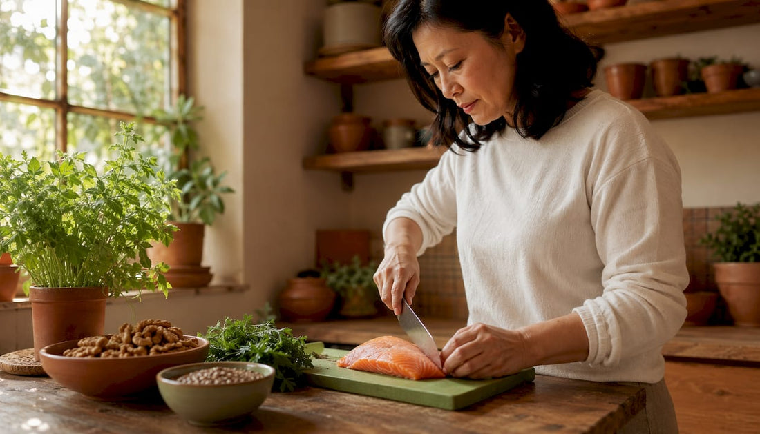 Woman preparing omega-3 rich healthy meal
