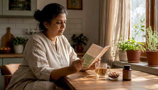 Woman reading zinc deficiency brochure