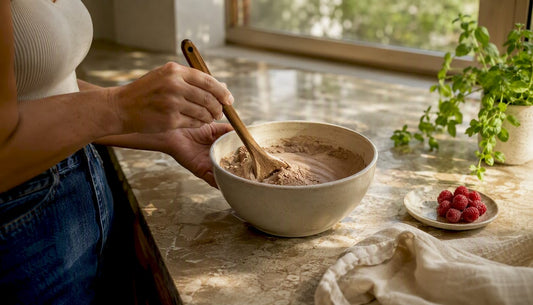 Hands mixing hydrolyzed whey protein shake
