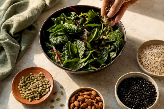 Magnesium-rich greens, seeds, nuts, and beans