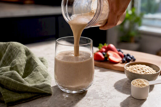 Whey protein shake with fruit and oats