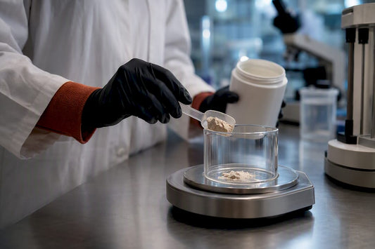 Technician preparing protein powder for testing