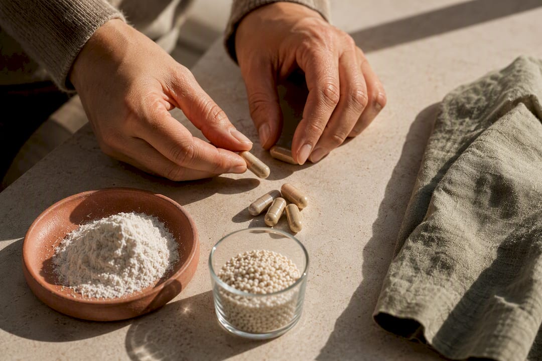 Unlabeled supplement ingredients arranged for review