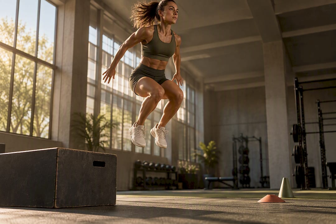 Athlete performing an explosive plyometric jump