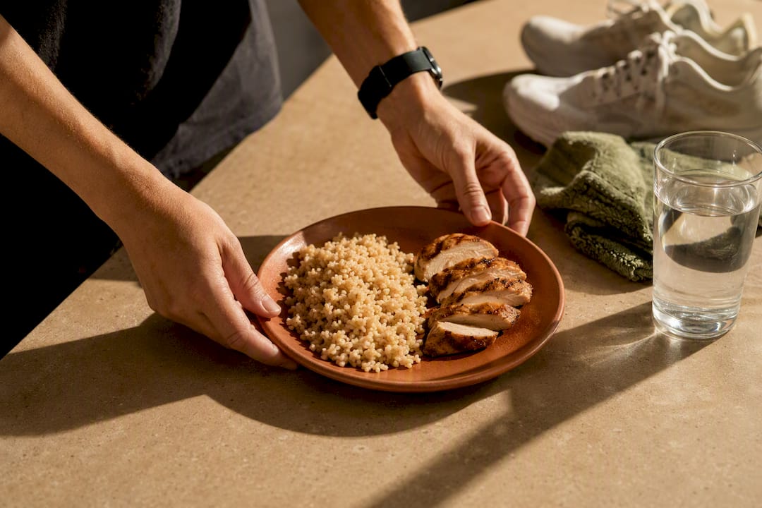 Post-HIIT recovery meal with water