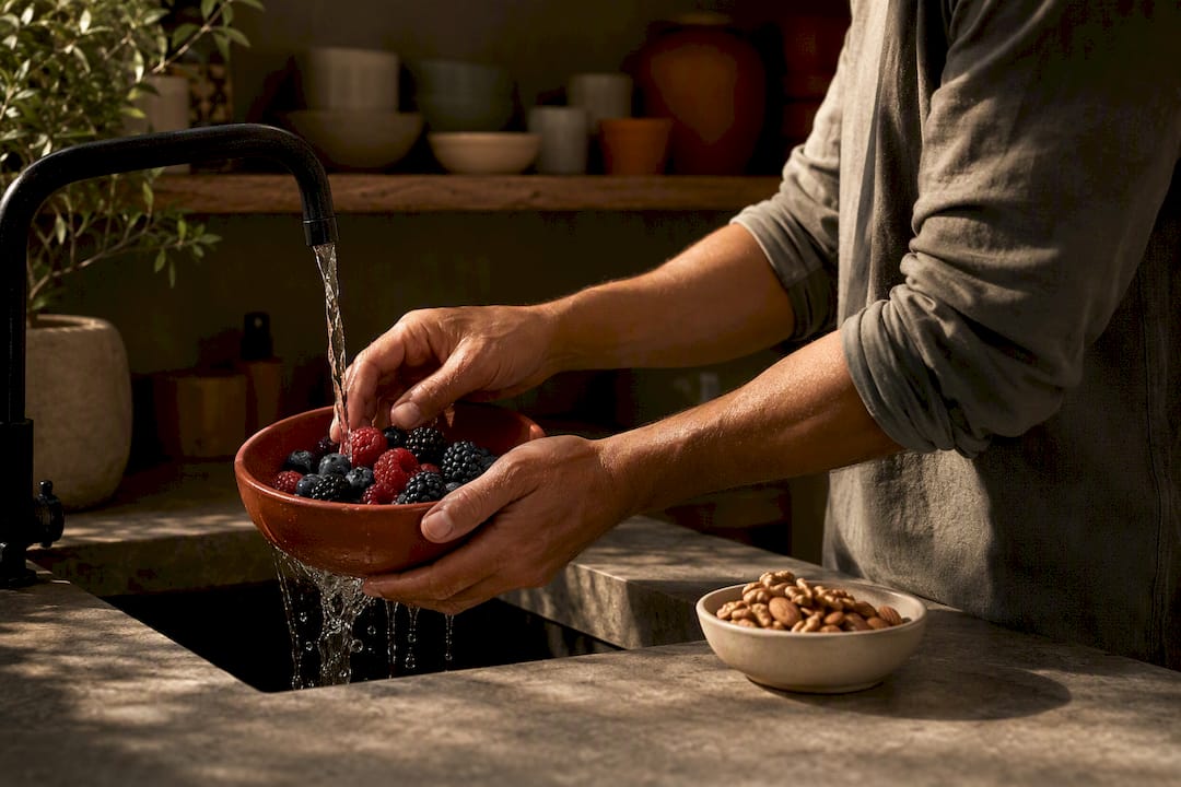 Adult preparing antioxidant-rich whole foods