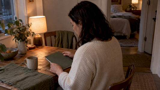Woman closing notebook during evening wind-down