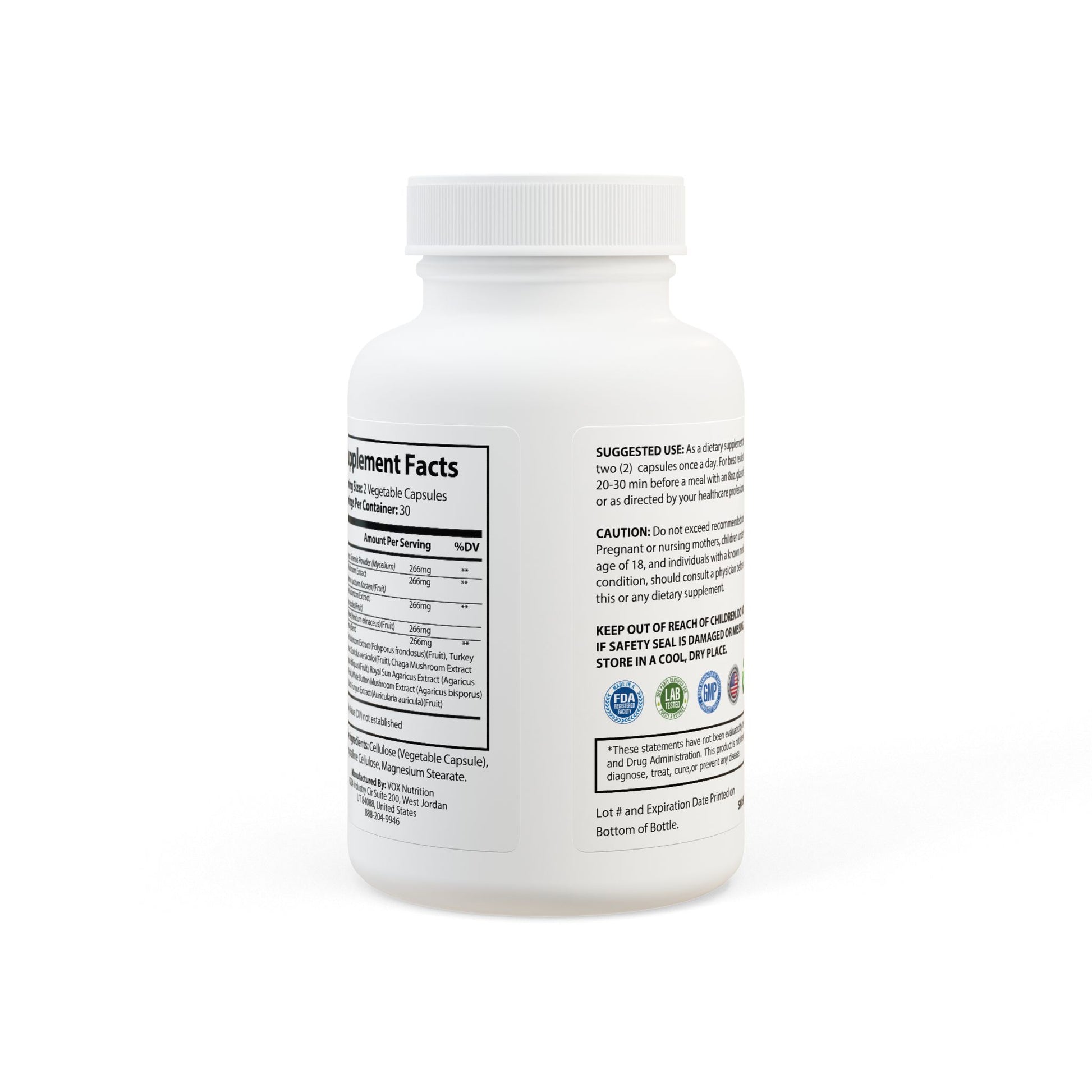 Supplement bottle with label on a white background