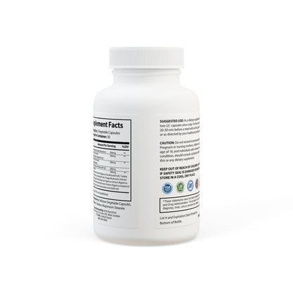 Supplement bottle with label on a white background