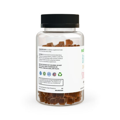 Supplement bottle with a clear lid and label on a white background
