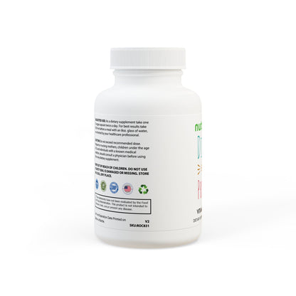 Supplement bottle with label on a white background