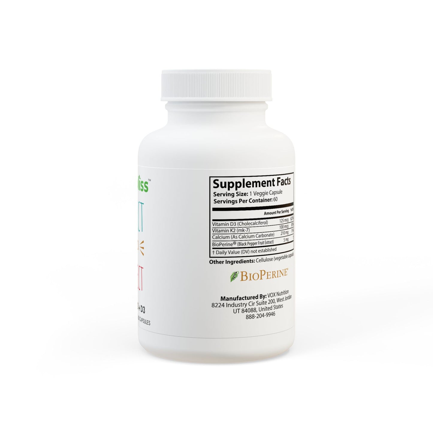 Supplement bottle with label on a white background