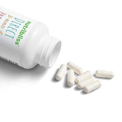 capsules spilling out from Nutribliss Vitamin K2 + D3 Supplement with BioPerine ® (60 Capsules)