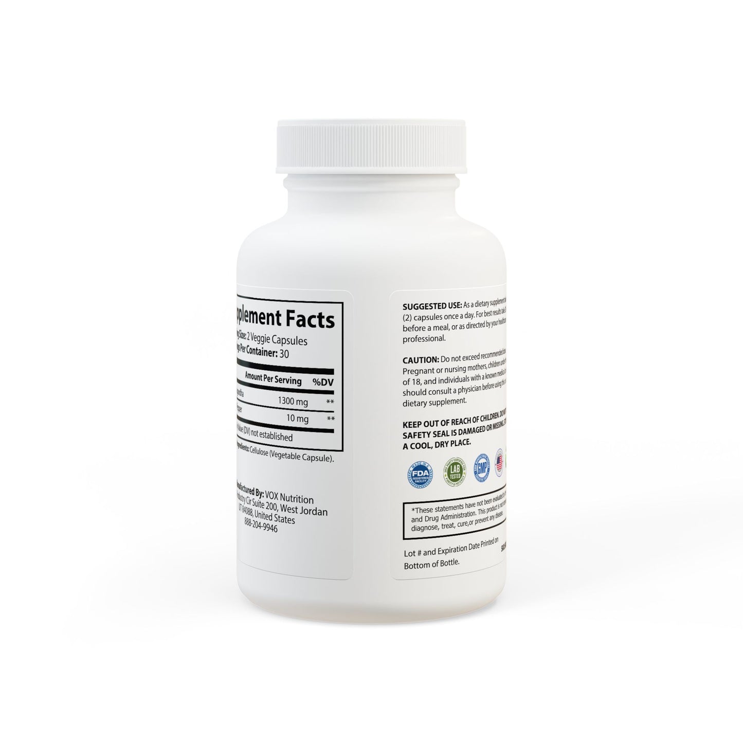 Supplement bottle with label on a white background