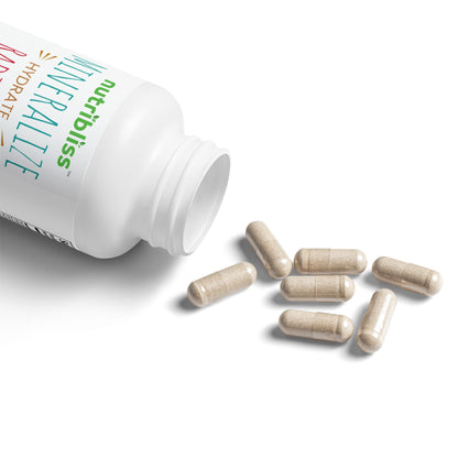 Nutribliss Sea Moss Supplement with BioPerine® (60 Capsules). pic with capsules open.