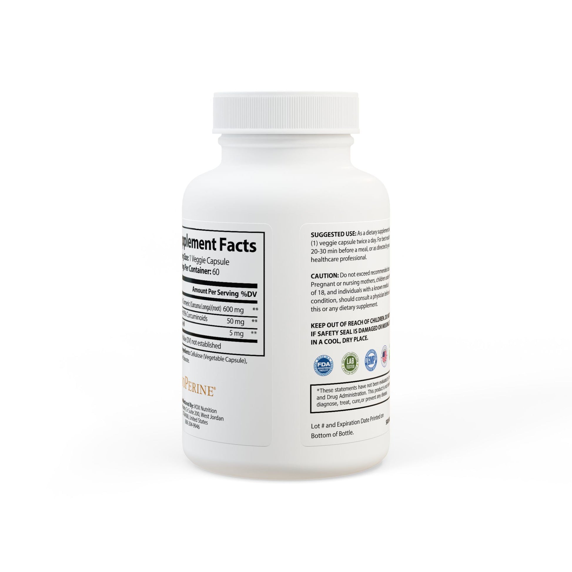 Supplement bottle with label on a white background