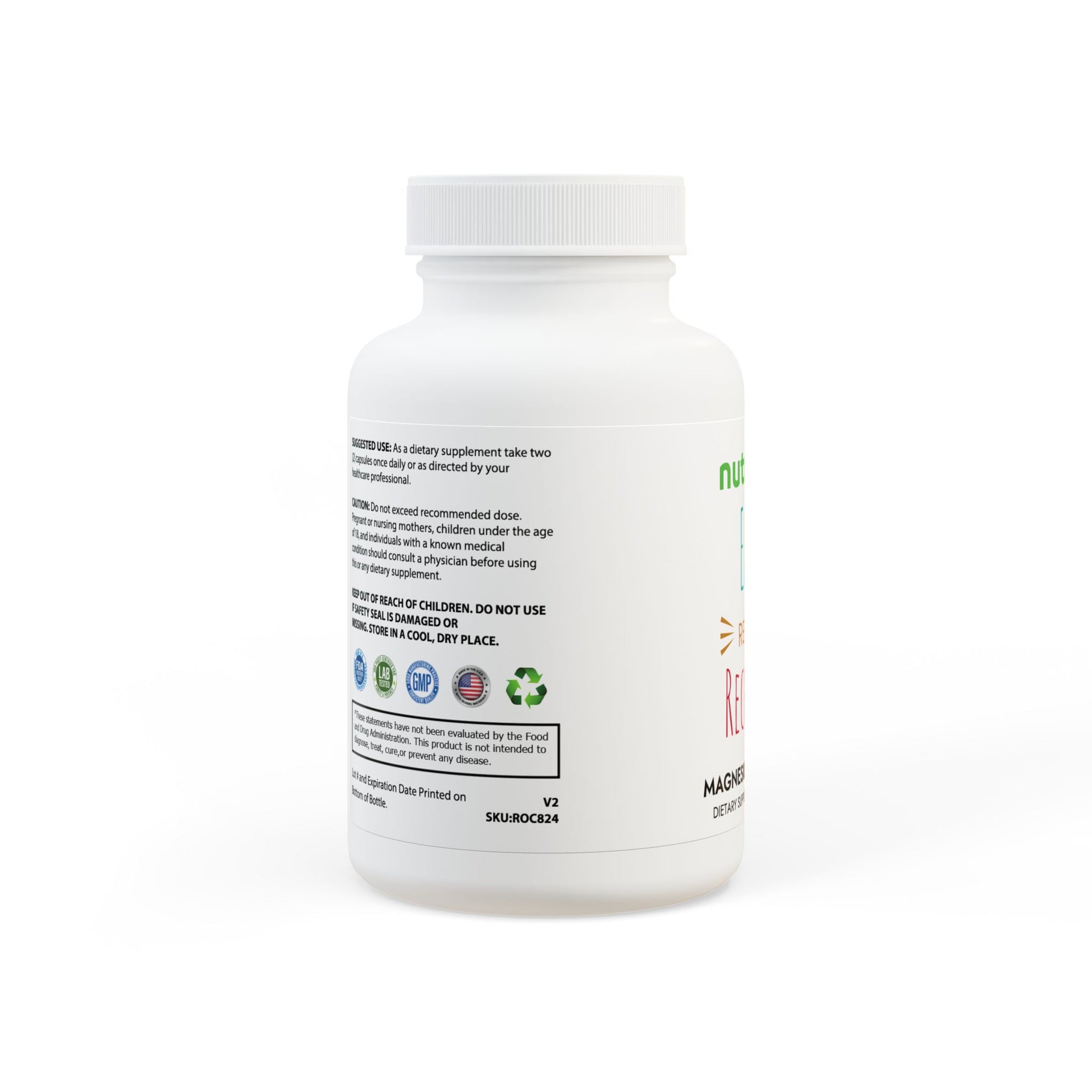 Supplement bottle with label on a white background