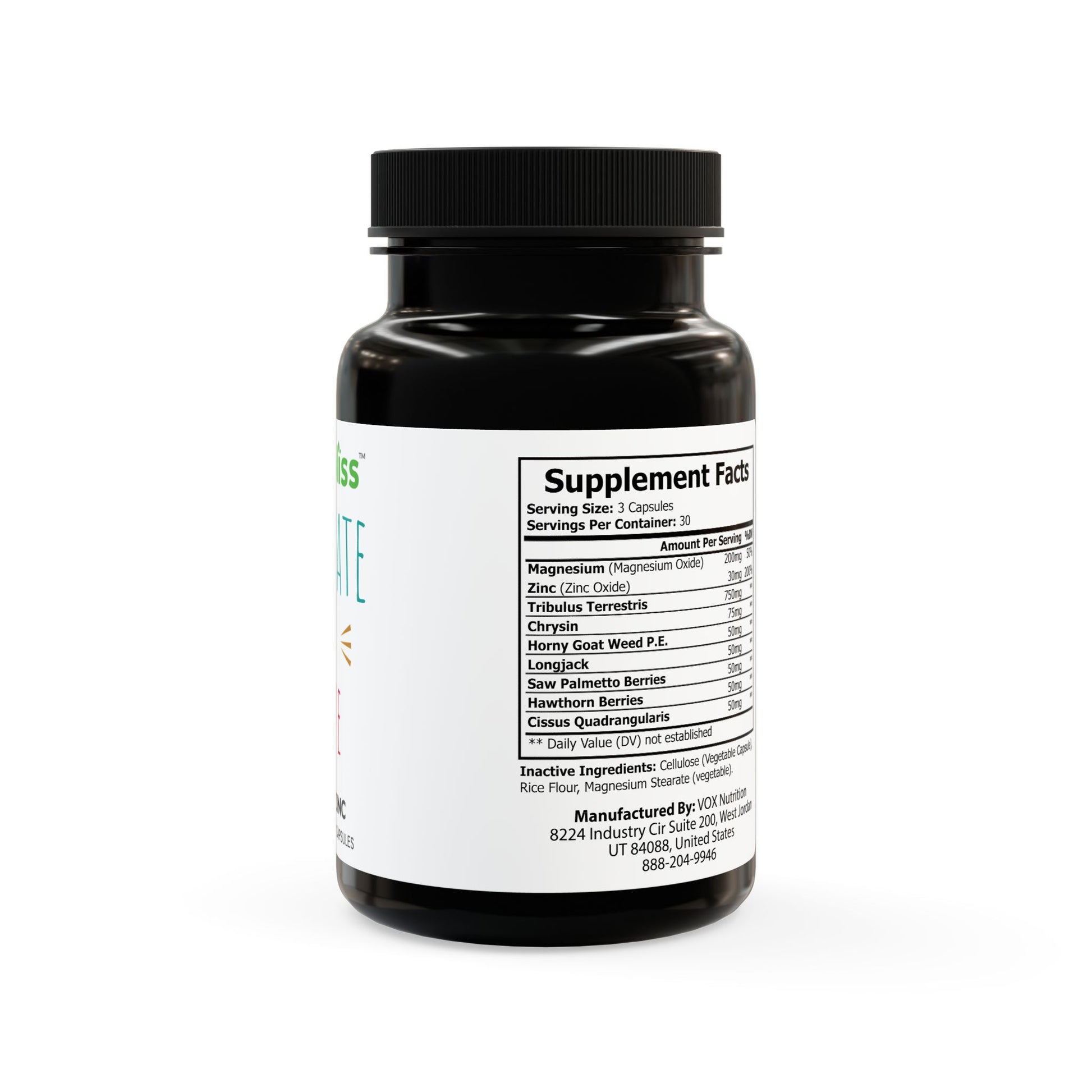 Nutribliss Black supplement bottle with white label on a white background