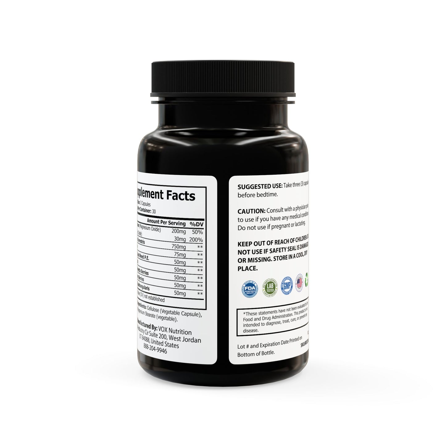 Nutribliss Black supplement bottle with label on a white background