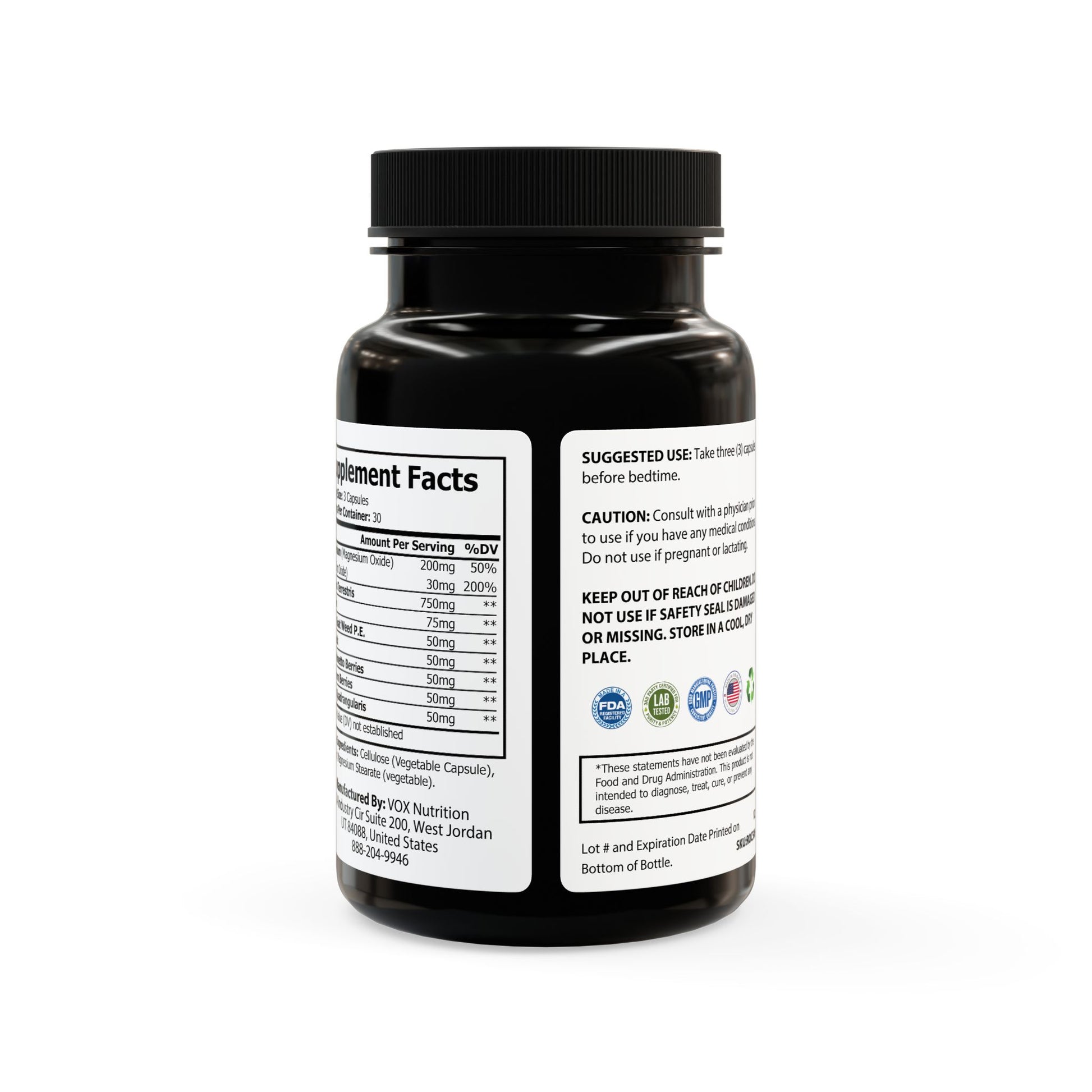 Nutribliss Black supplement bottle with label on a white background