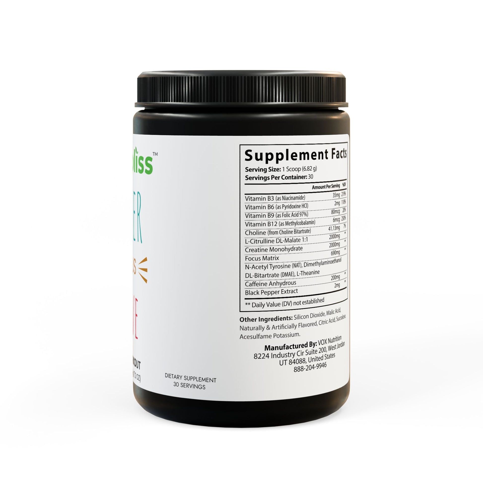 Supplement container with a label showing 'Supplement Facts' on a white background